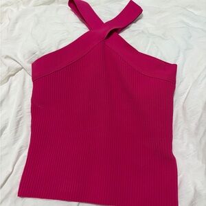 Bailey 44 Hot Pink Ribbed Cross-Strap Halter Tank